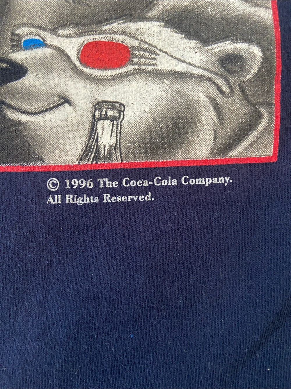 Vtg 1996 Coca Cola TShirt XL Navy Polar Bear 3D Glasses Double Sided Clean USA - Picture 3 of 10
